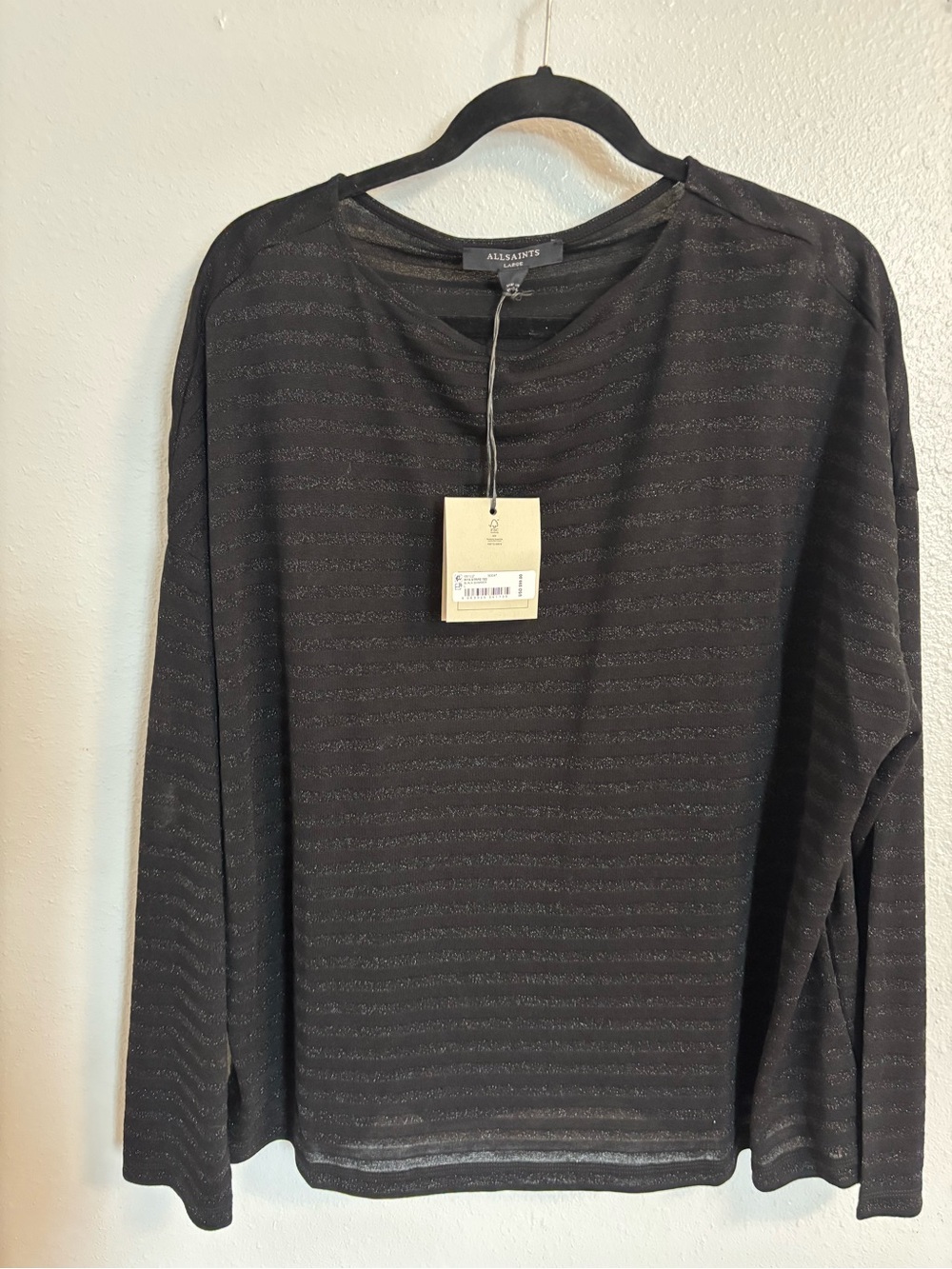 All Saints Rita Black Metallic Long Sleeve Shirt